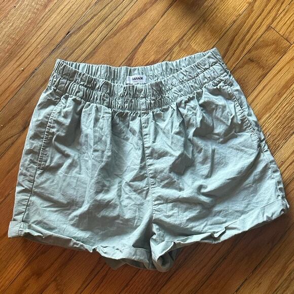 Garage Sage Green Relaxed Fit Shorts | Elastic Waist Comfort - Picture 1 of 7